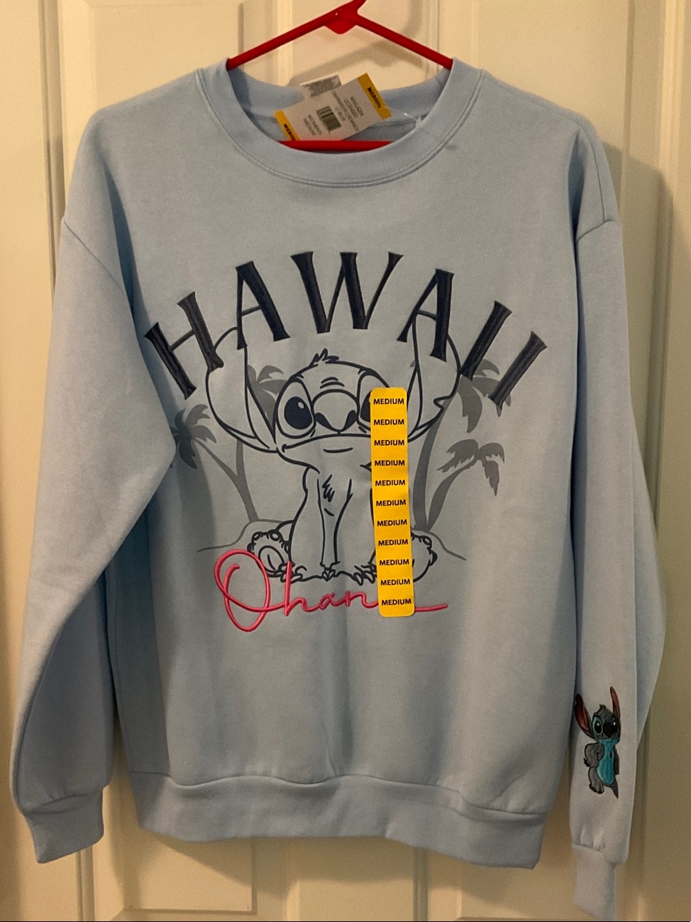 Disney Light Blue Stitch 'Hawaii' Graphic Crewneck Sweatshirt Adult Medium